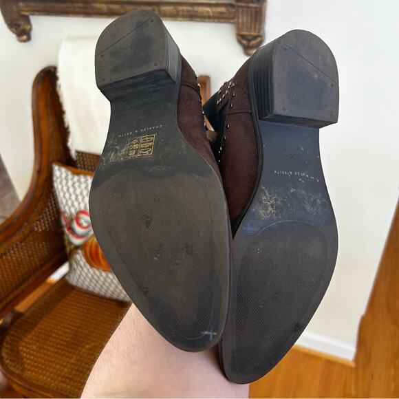 Charles & Keith Chocolate Brown Almond Toe Studded Chelsea Boots - Picture 6 of 9